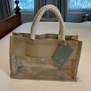 Brown Burlap Gameday Stadium Concert Purse Satchel Tote Bag with Clear Panel